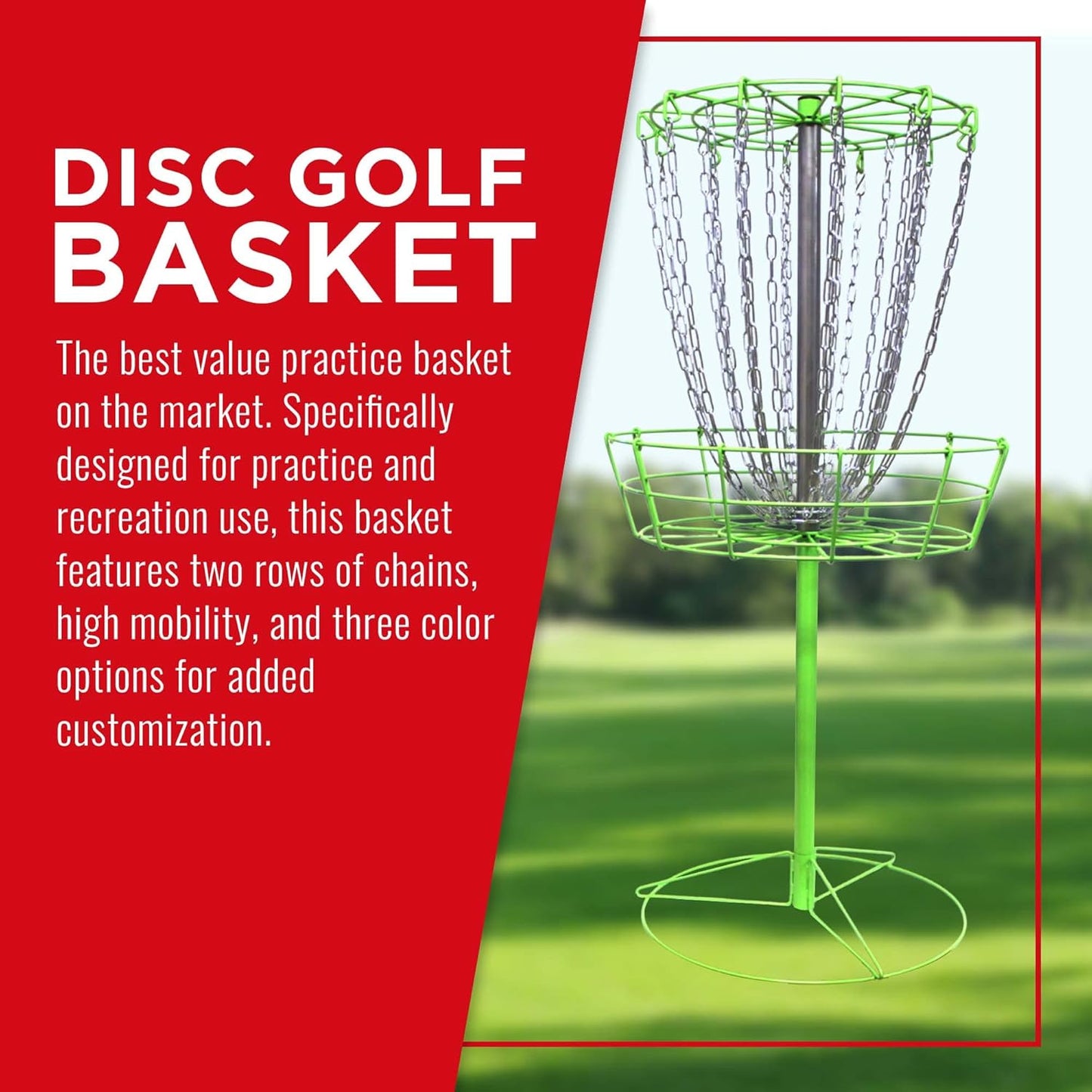 Growthesport Lite Disc Golf Basket - Portable, Lightweight, Easy-To-Set-Up Golf Practice Net with Heavy Duty Metal Chains Golf Practice Basket Set to Fairway, Backyard, Outdoor & More