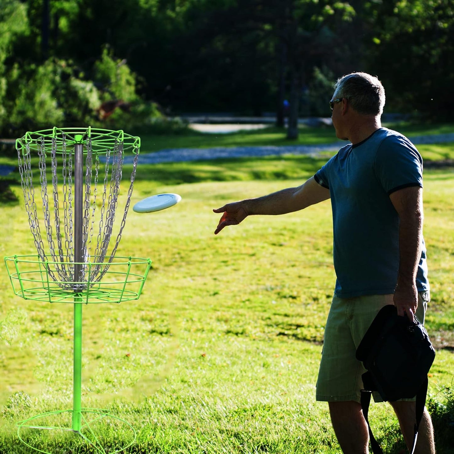 Growthesport Lite Disc Golf Basket - Portable, Lightweight, Easy-To-Set-Up Golf Practice Net with Heavy Duty Metal Chains Golf Practice Basket Set to Fairway, Backyard, Outdoor & More