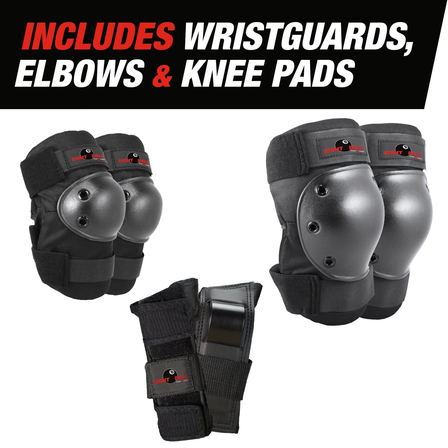 Black Pads for Bike, Skate, and Scooter, 3Pk, Youth 8+
