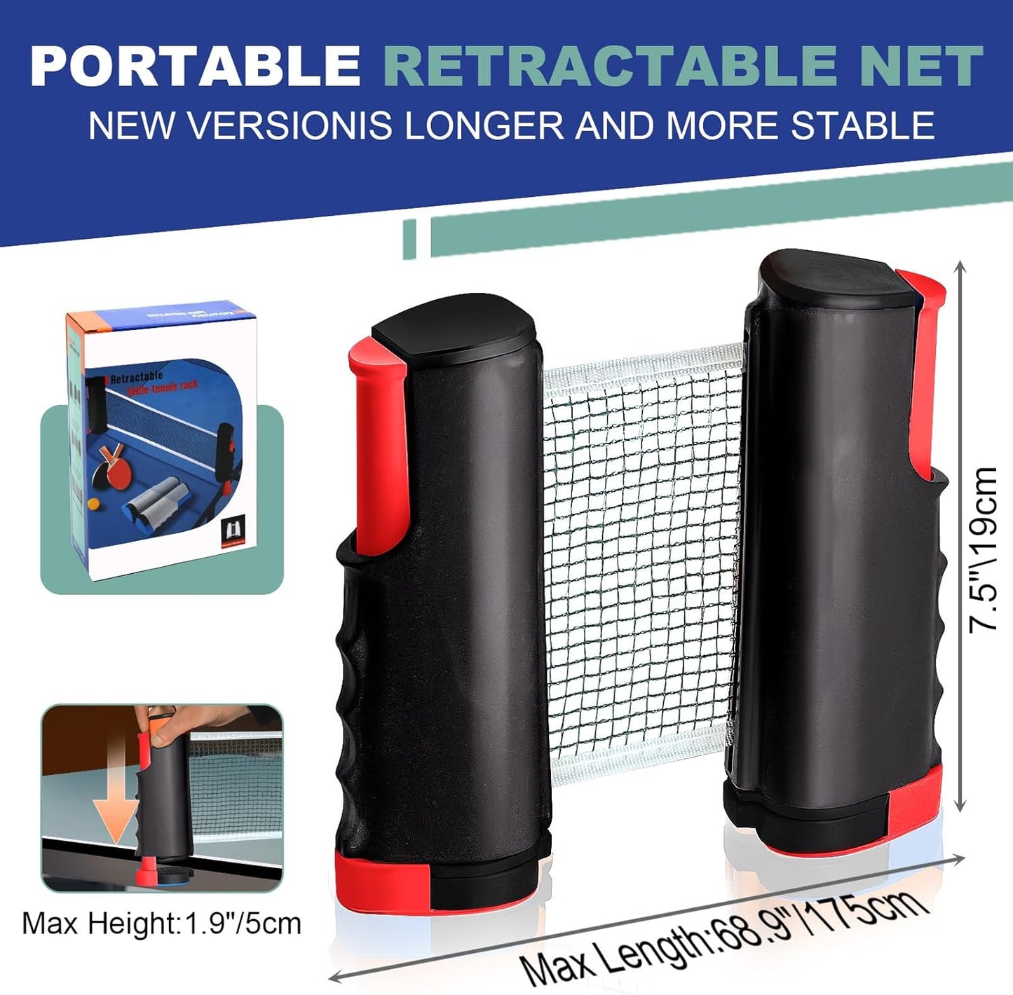 Retractable Ping Pong Net β 72" Table Tennis Net with Clamps Portable Ping Pong Net for Any Table and and Easy Setup Ping Pong Equipment Replacement Net for Ping Pong Tables