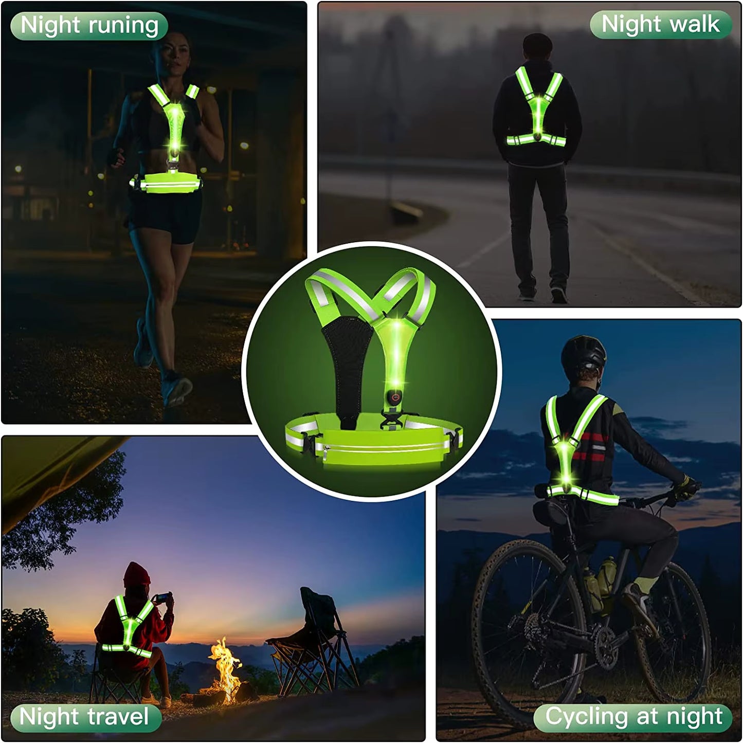 LED Reflective Vest Night Running Vest Glowing Reflector Straps Safety Vest Cycling Vest Warning Lights Reflective Vest Belt