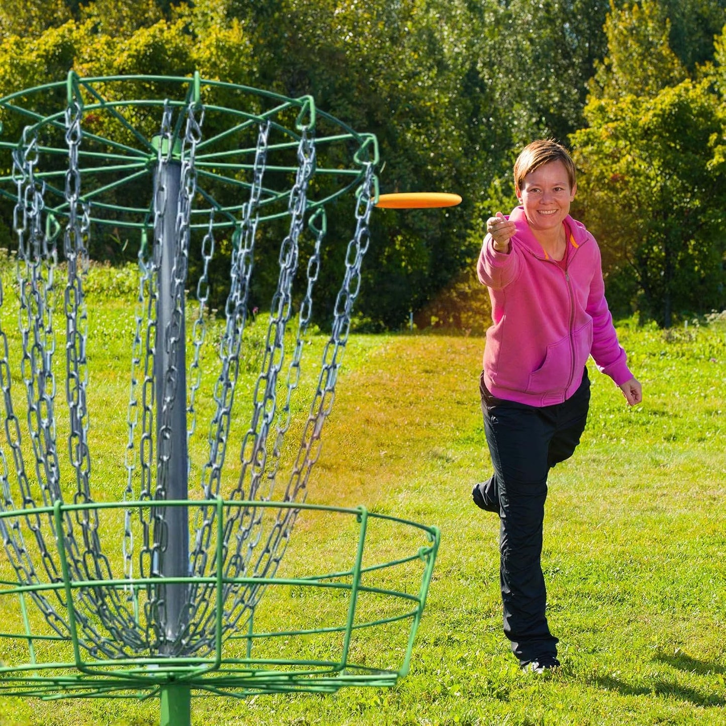 Growthesport Lite Disc Golf Basket - Portable, Lightweight, Easy-To-Set-Up Golf Practice Net with Heavy Duty Metal Chains Golf Practice Basket Set to Fairway, Backyard, Outdoor & More