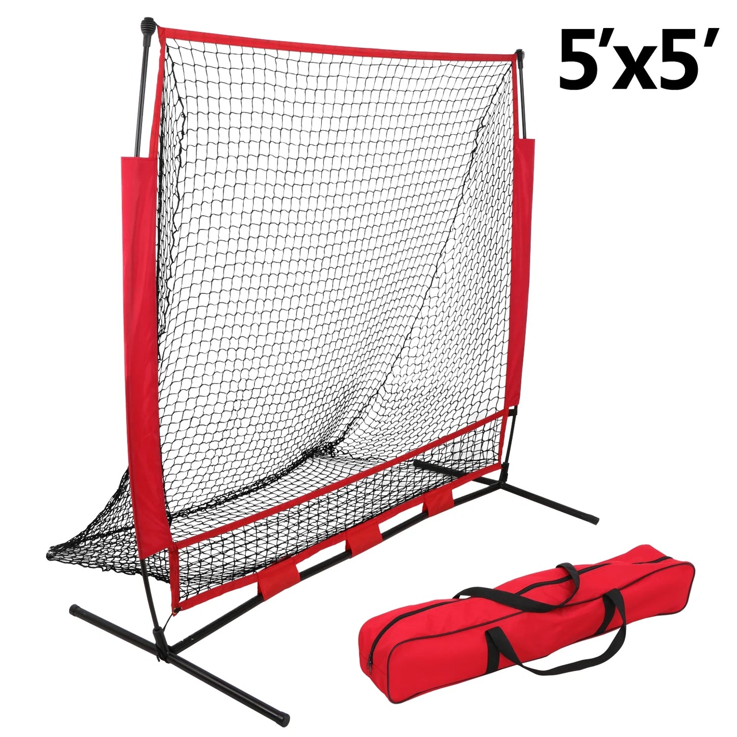 5X5Ft Portable Baseball Net Softball Practice Net W/ Carry Bag Red & Black