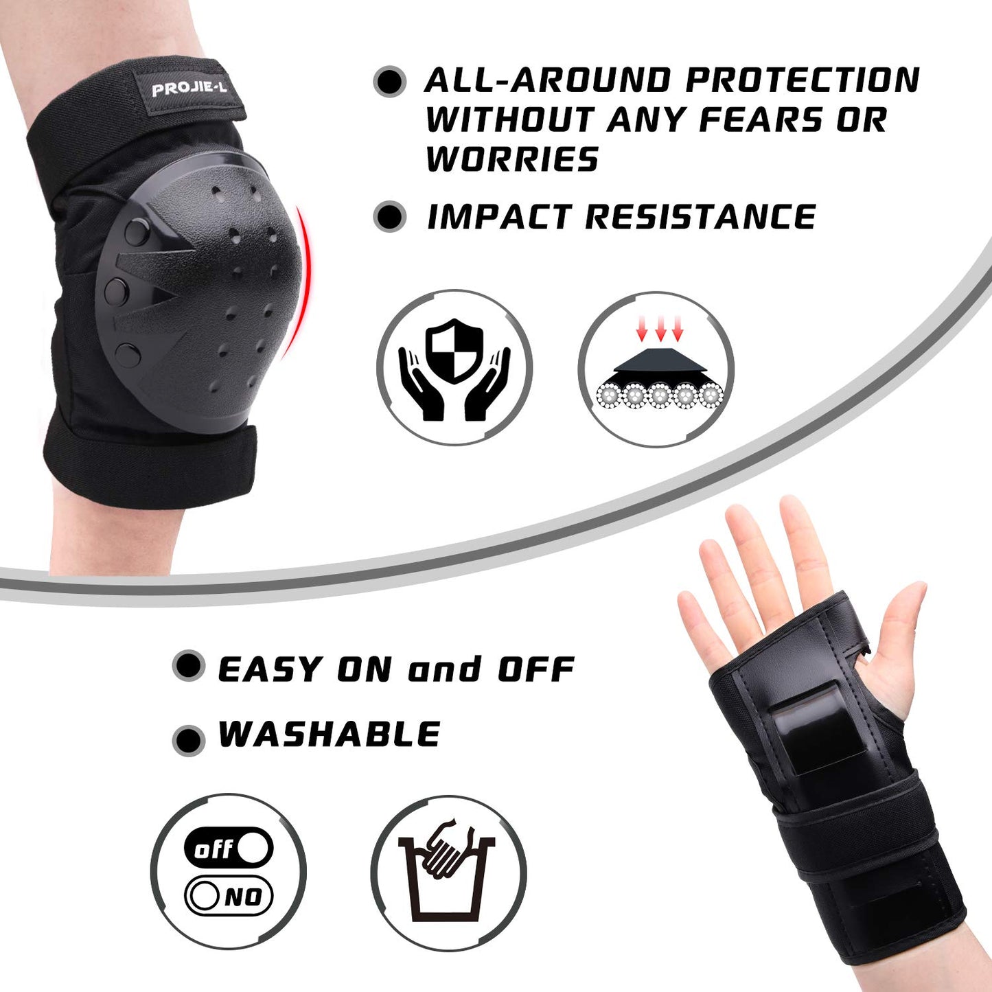Protective Gear Set for Adult/Youth Knee Pads Elbow Pads Wrist Guards for Skateboarding Cycling Bike BMX Bicycle Scootering 6Pcs