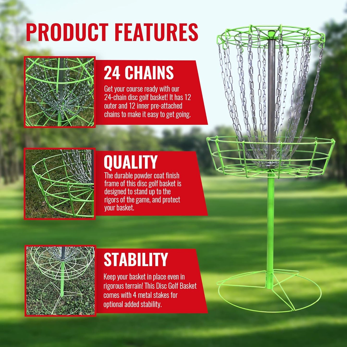 Growthesport Lite Disc Golf Basket - Portable, Lightweight, Easy-To-Set-Up Golf Practice Net with Heavy Duty Metal Chains Golf Practice Basket Set to Fairway, Backyard, Outdoor & More