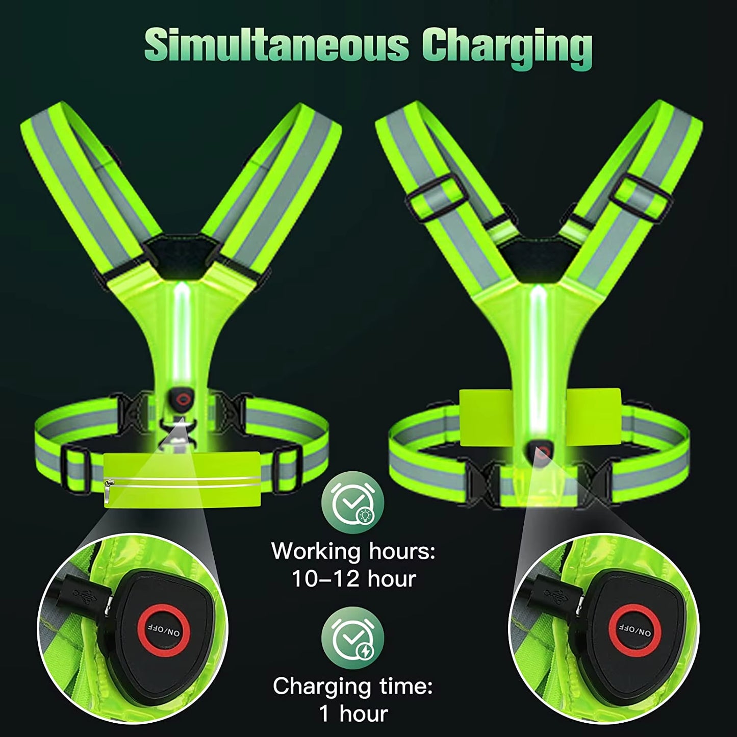 LED Reflective Vest Night Running Vest Glowing Reflector Straps Safety Vest Cycling Vest Warning Lights Reflective Vest Belt