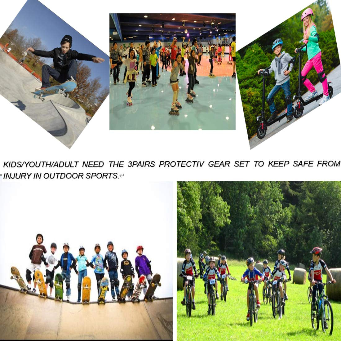 Protective Gear Set for Adult/Youth Knee Pads Elbow Pads Wrist Guards for Skateboarding Cycling Bike BMX Bicycle Scootering 6Pcs