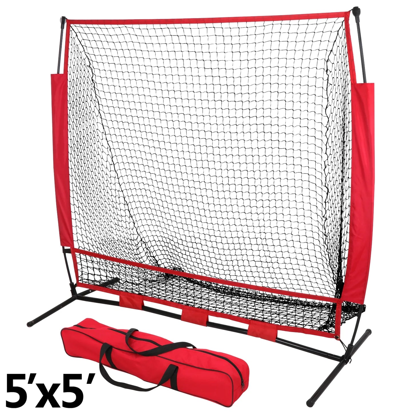 5X5Ft Portable Baseball Net Softball Practice Net W/ Carry Bag Red & Black