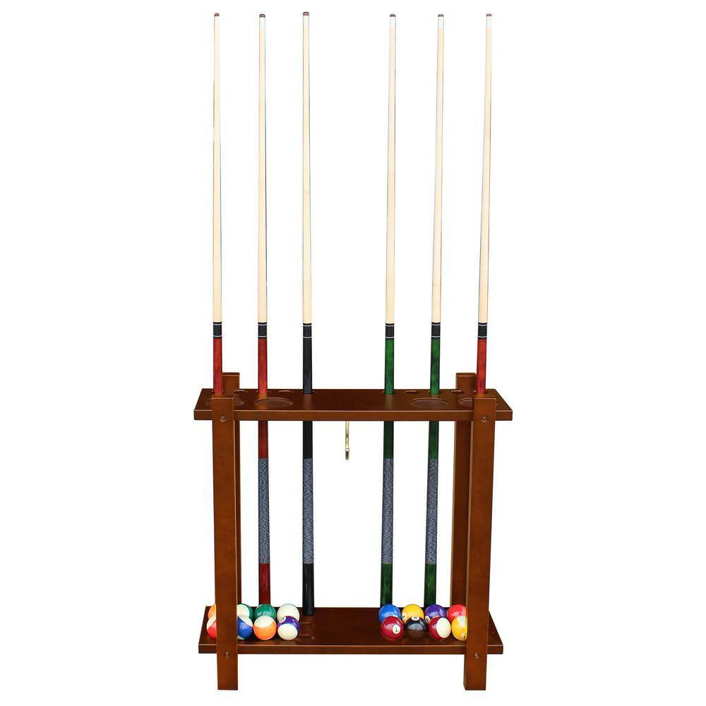 Classic Floor Billiard Pool Cue Rack in Antique Walnut