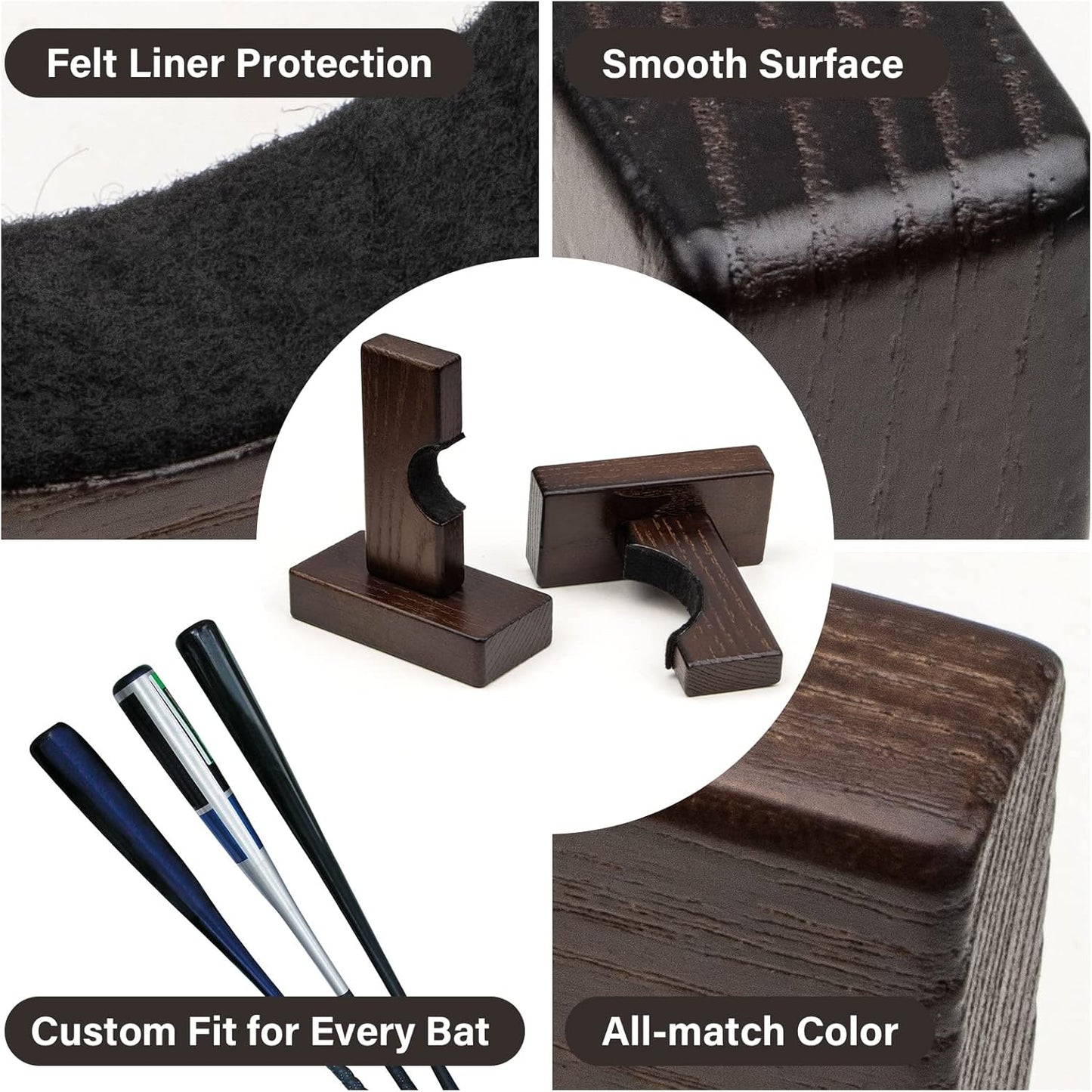 Baseball Bat Wall Mount, Horizontal Baseball Bat Holder Wall Mount for Display