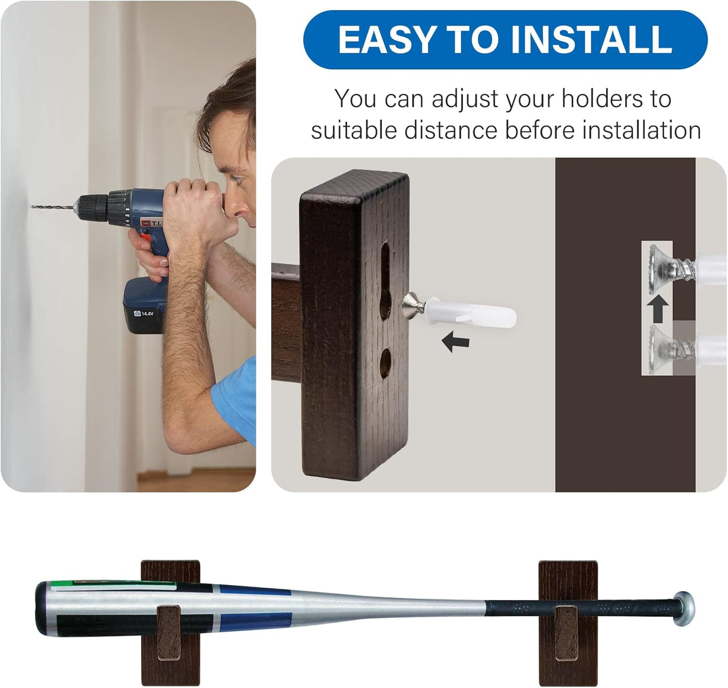 Baseball Bat Wall Mount, Horizontal Baseball Bat Holder Wall Mount for Display
