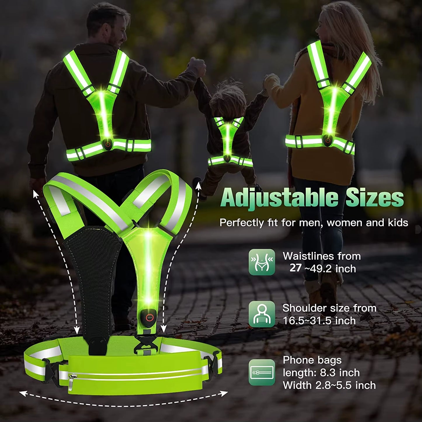 LED Reflective Vest Night Running Vest Glowing Reflector Straps Safety Vest Cycling Vest Warning Lights Reflective Vest Belt