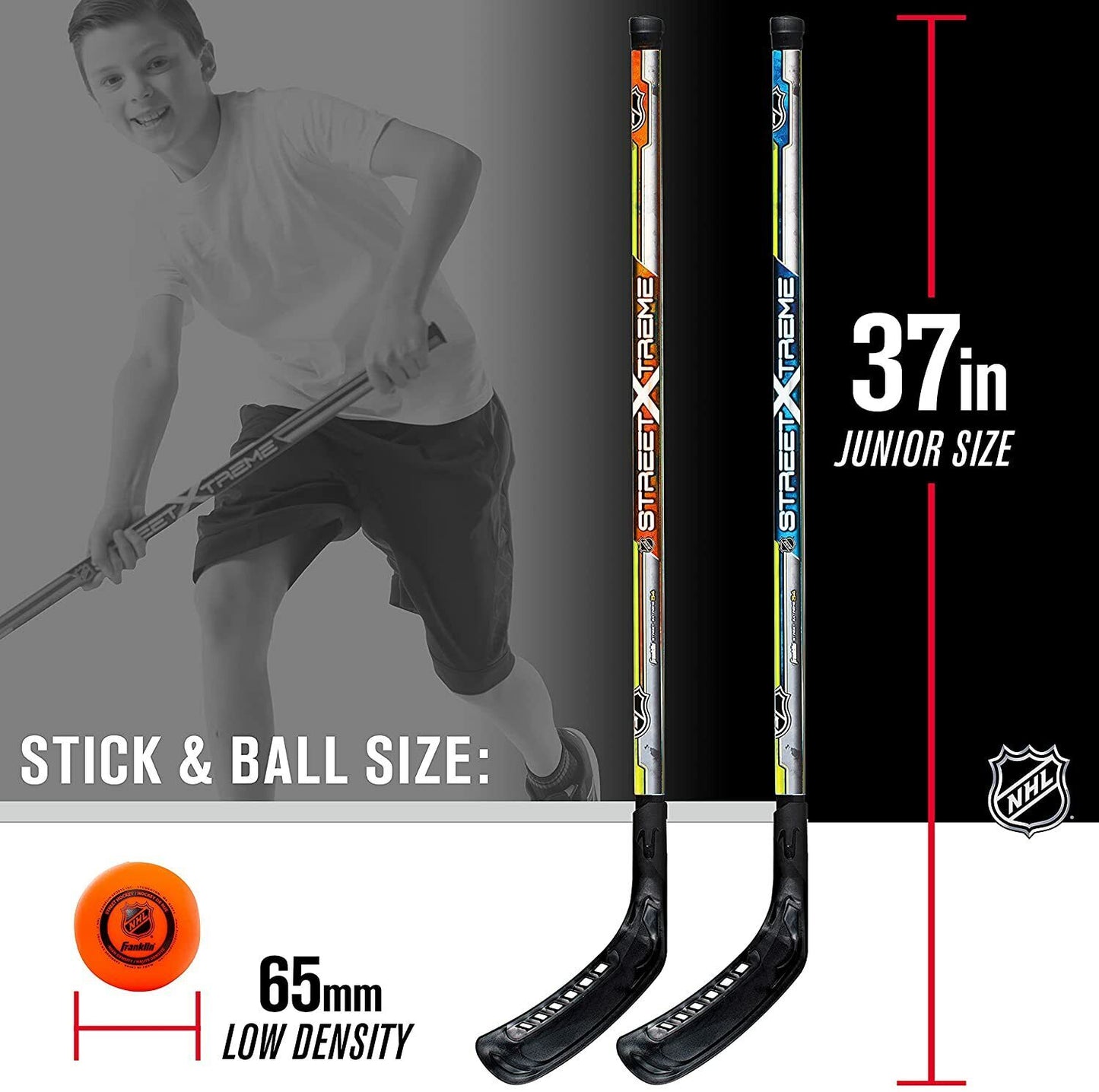 Franklin Sports Youth Street Hockey Set Includes 2 Hockey Sticks and 1 Ball