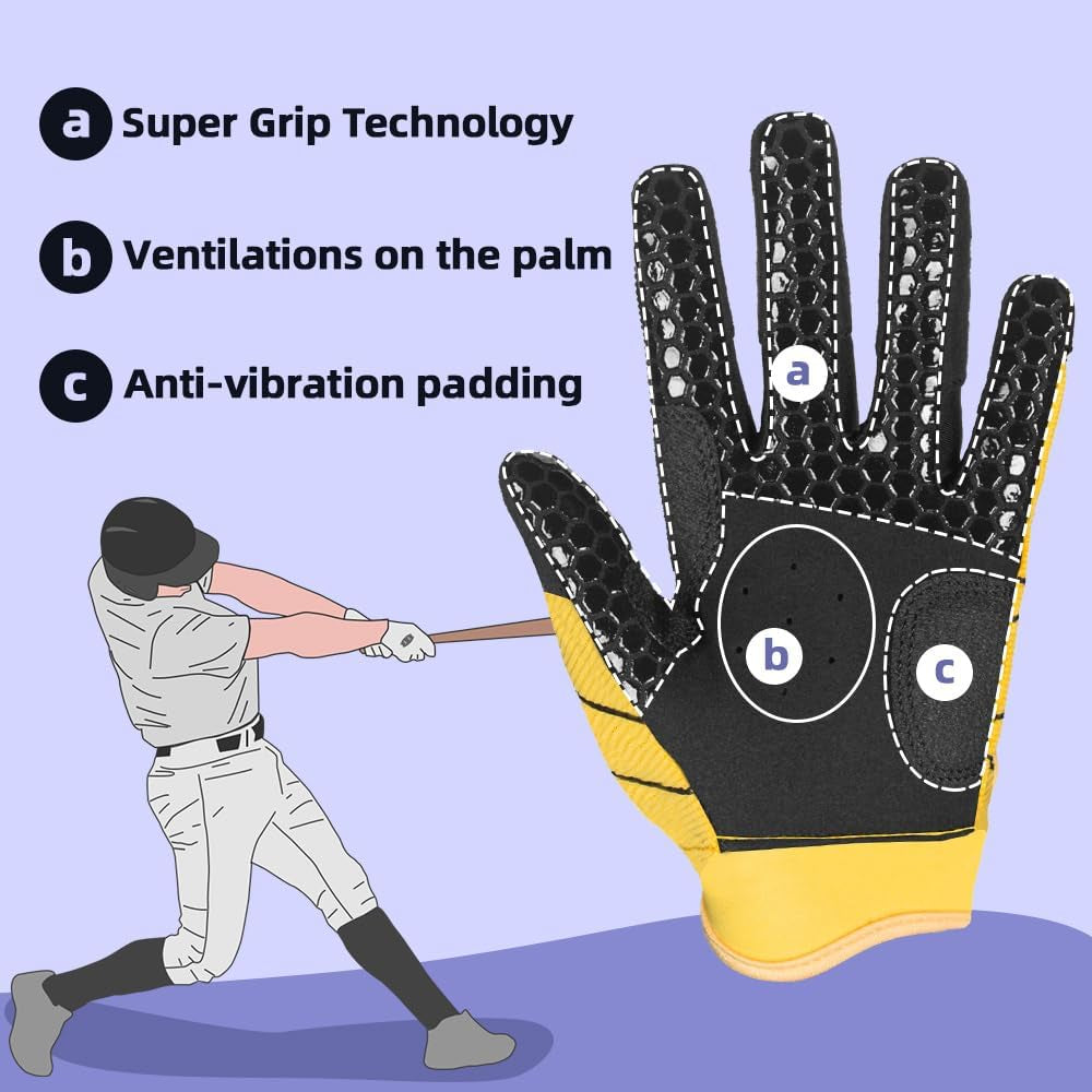 B-A-R PRO 2.0 Signature Baseball + Softball + Teeball Batting Gloves Super Grip Finger Multiple 11 Sizes + 5 Colors Available Fit Adult Youth Kids Boys Girls Mens Women