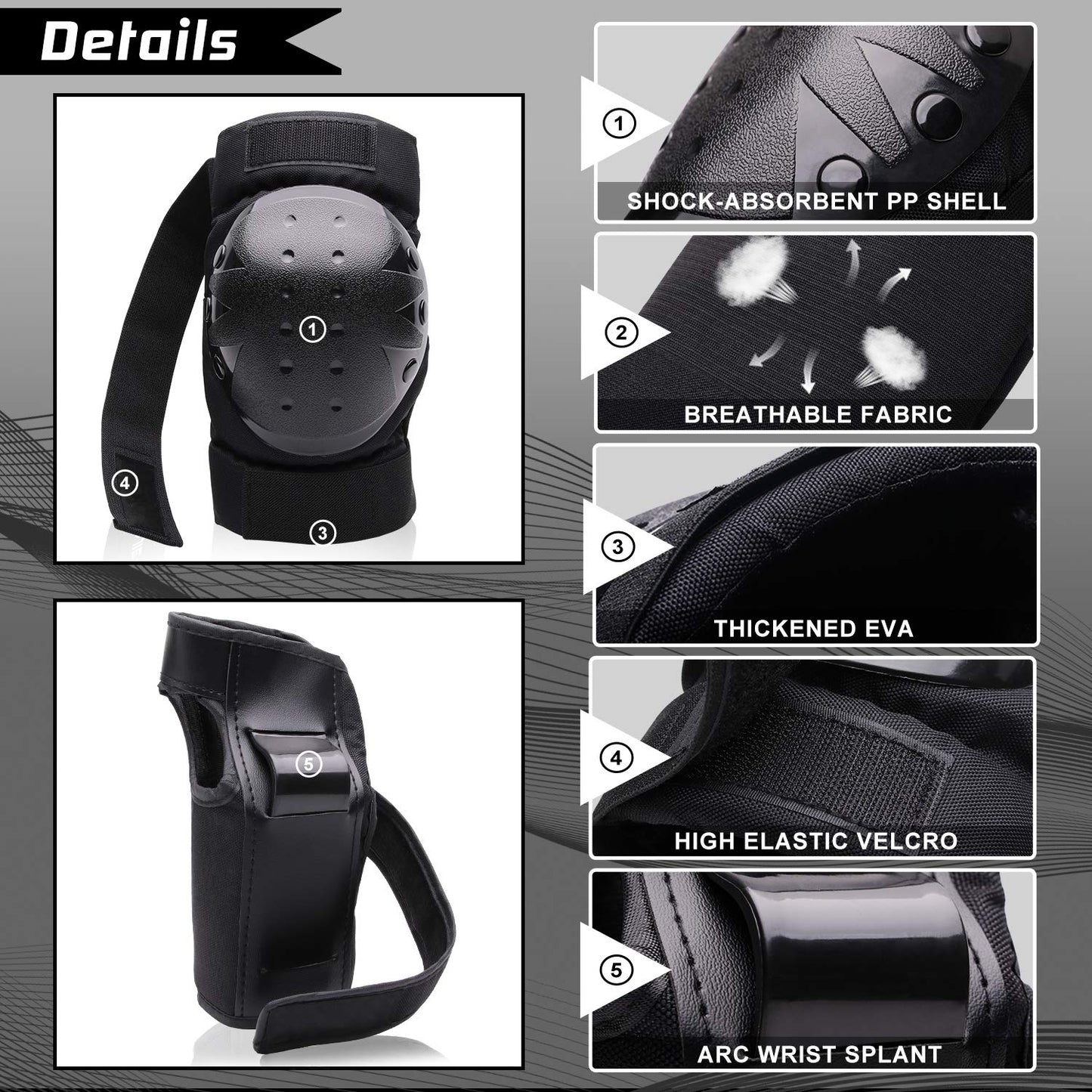 Protective Gear Set for Adult/Youth Knee Pads Elbow Pads Wrist Guards for Skateboarding Cycling Bike BMX Bicycle Scootering 6Pcs