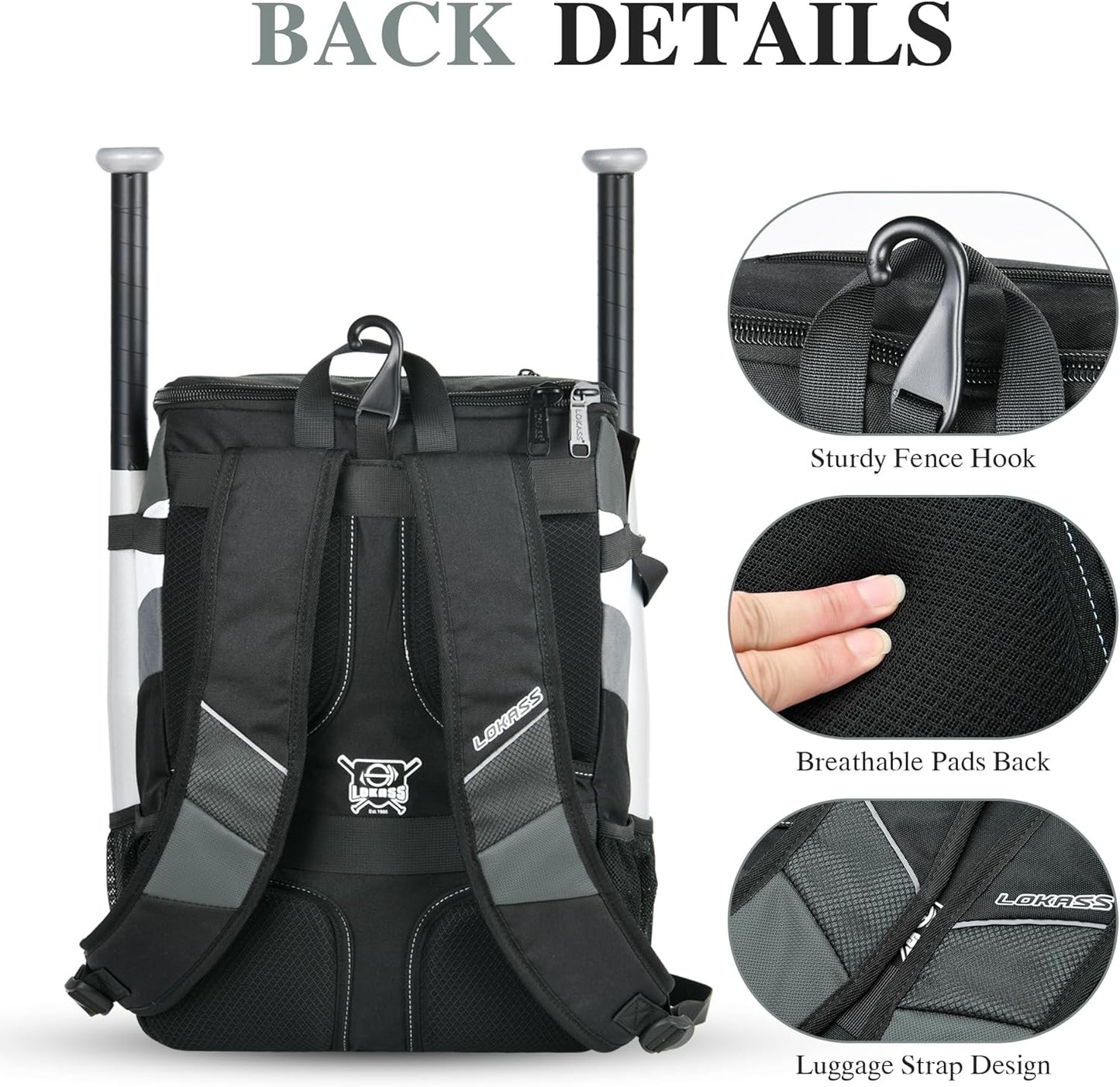 Baseball Backpack for Adult and Youth, Large Capacity Lightweight Softball Bag with Shoe Compartment and Fence Hook for Tball Bat & Equipment, Waterproof for Helmet, Gloves