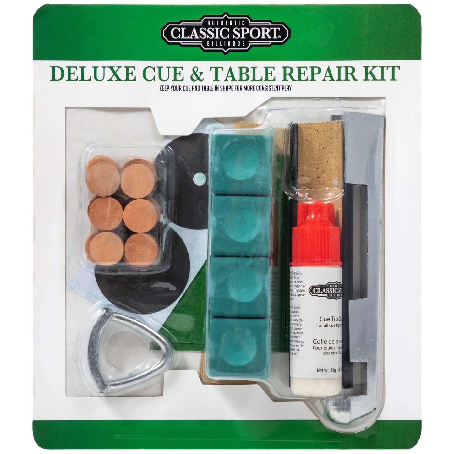 Classic Sport Deluxe Billiard Pool Table & Leather Tip Pool Cue Stick Repair Kit, 0.24 LBS