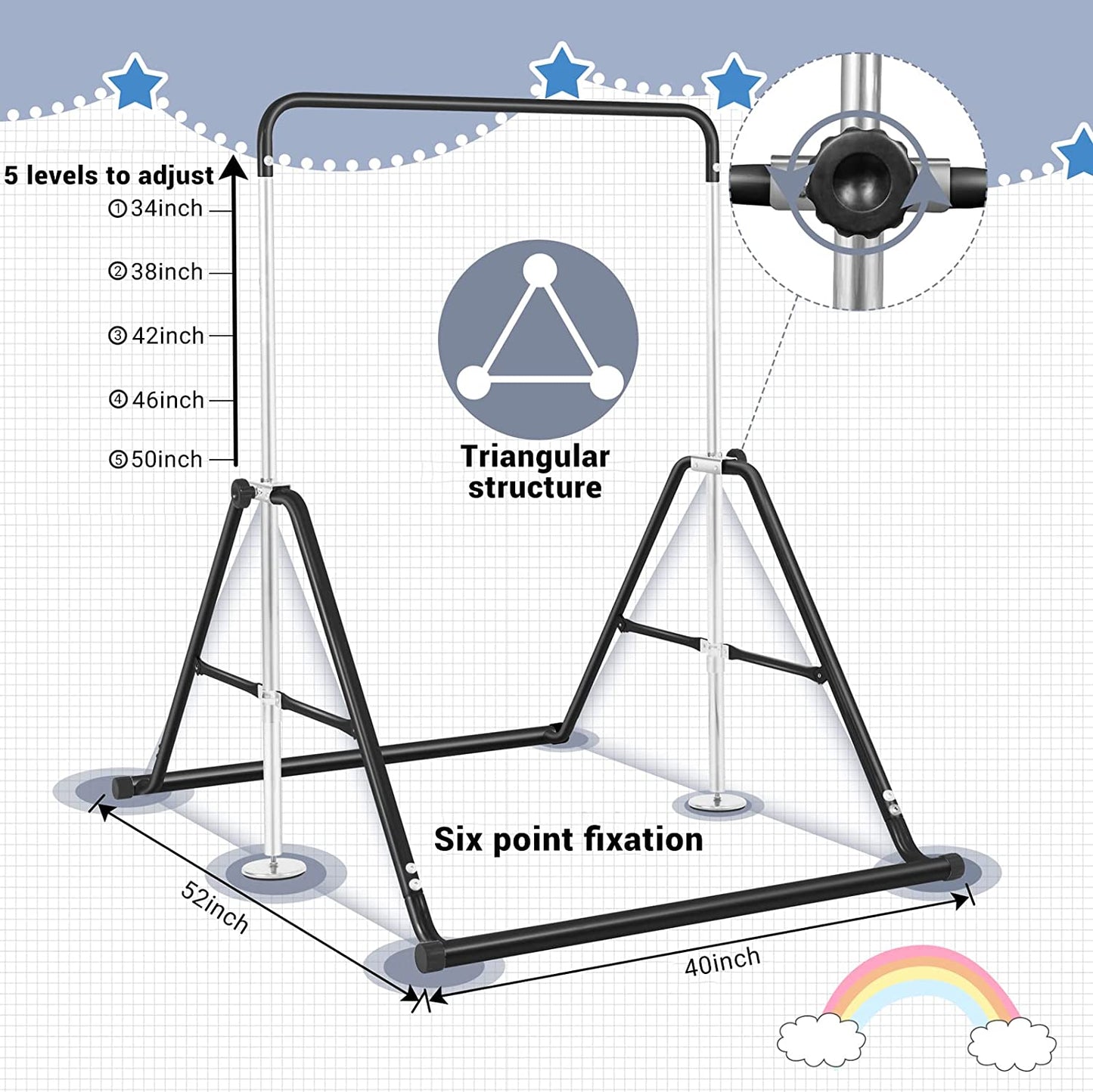Gymnastics Bar for Kids Height Adjustable Horizontal Bar Folding Gymnastics Junior Training Bar for Home Gymnastics Equipment