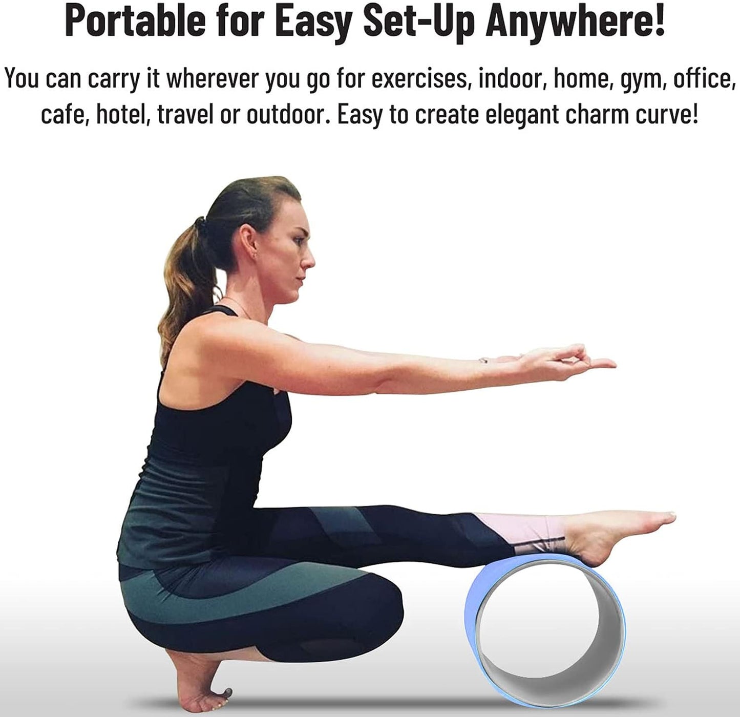 Sport 12 Inch Foam Roller Yoga Wheel for Back Pain Relief, Stretching, Tissue Massage, and Spinal Alignment, Supports 350 Pounds, Silver & Blue