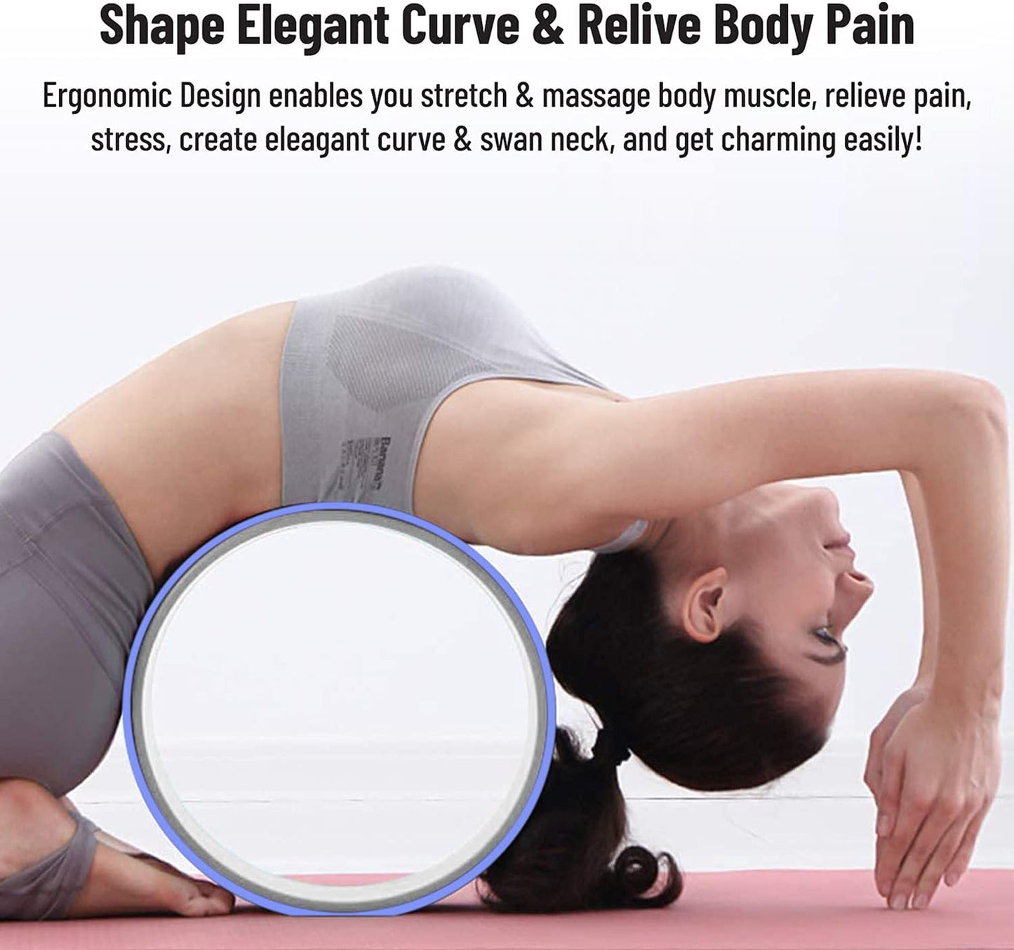 Sport 12 Inch Foam Roller Yoga Wheel for Back Pain Relief, Stretching, Tissue Massage, and Spinal Alignment, Supports 350 Pounds, Silver & Blue