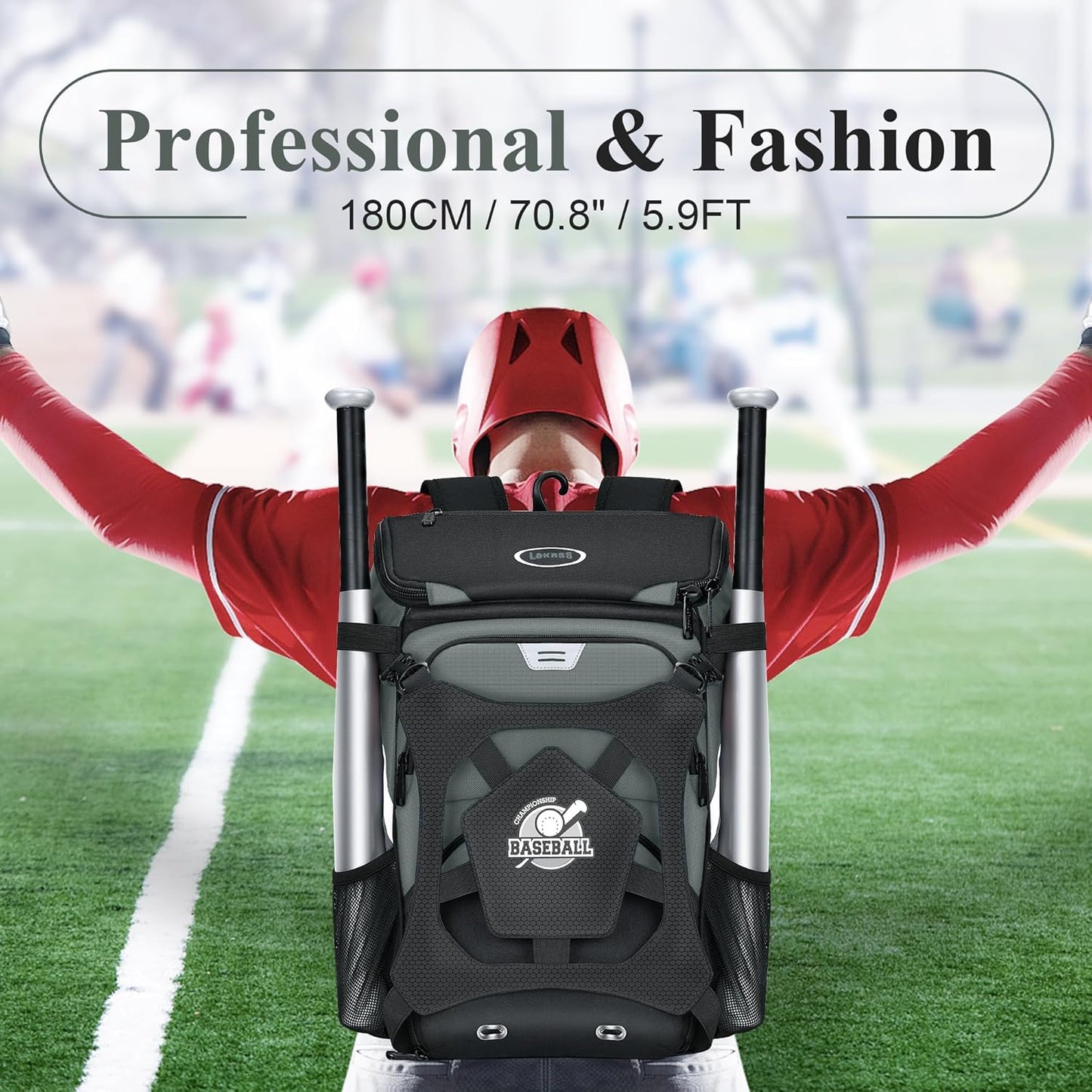 Baseball Backpack for Adult and Youth, Large Capacity Lightweight Softball Bag with Shoe Compartment and Fence Hook for Tball Bat & Equipment, Waterproof for Helmet, Gloves