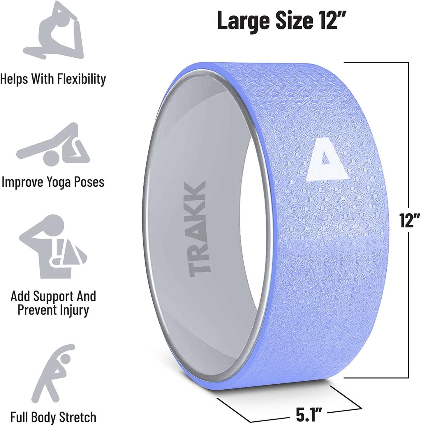 Sport 12 Inch Foam Roller Yoga Wheel for Back Pain Relief, Stretching, Tissue Massage, and Spinal Alignment, Supports 350 Pounds, Silver & Blue