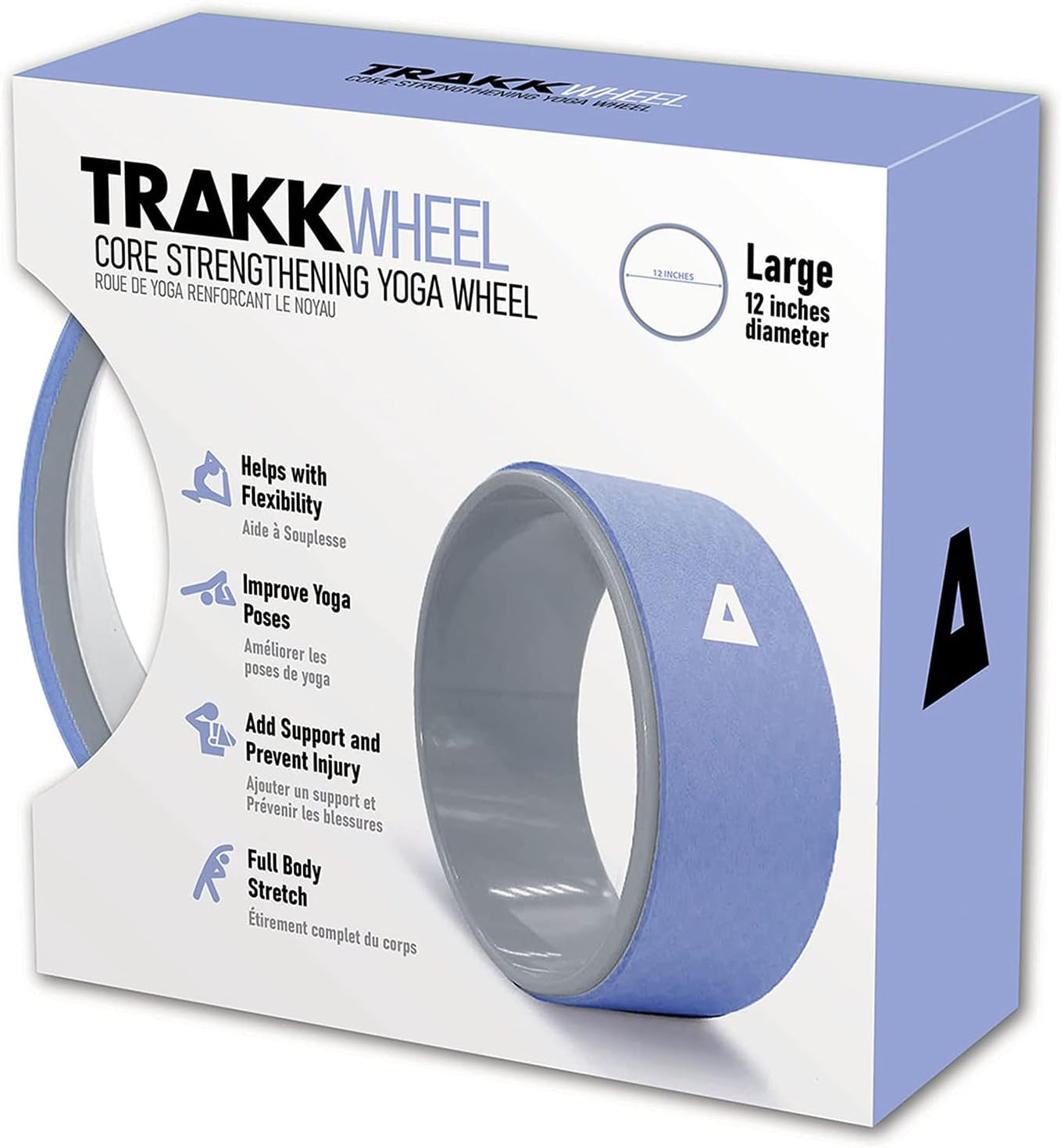 Sport 12 Inch Foam Roller Yoga Wheel for Back Pain Relief, Stretching, Tissue Massage, and Spinal Alignment, Supports 350 Pounds, Silver & Blue