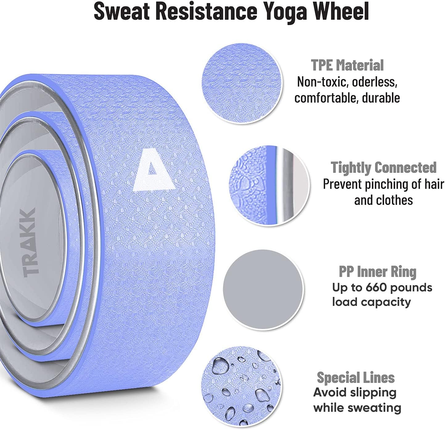 Sport 12 Inch Foam Roller Yoga Wheel for Back Pain Relief, Stretching, Tissue Massage, and Spinal Alignment, Supports 350 Pounds, Silver & Blue