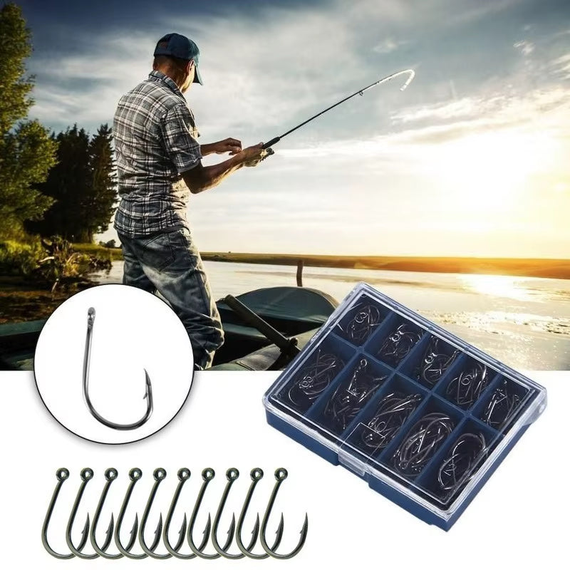 100Pcs Fishing Hooks Set Carbon Steel Single Circle Fishing Hook Fly Fishing Jip Barbed Carp Hooks Sea Tackle Accessories