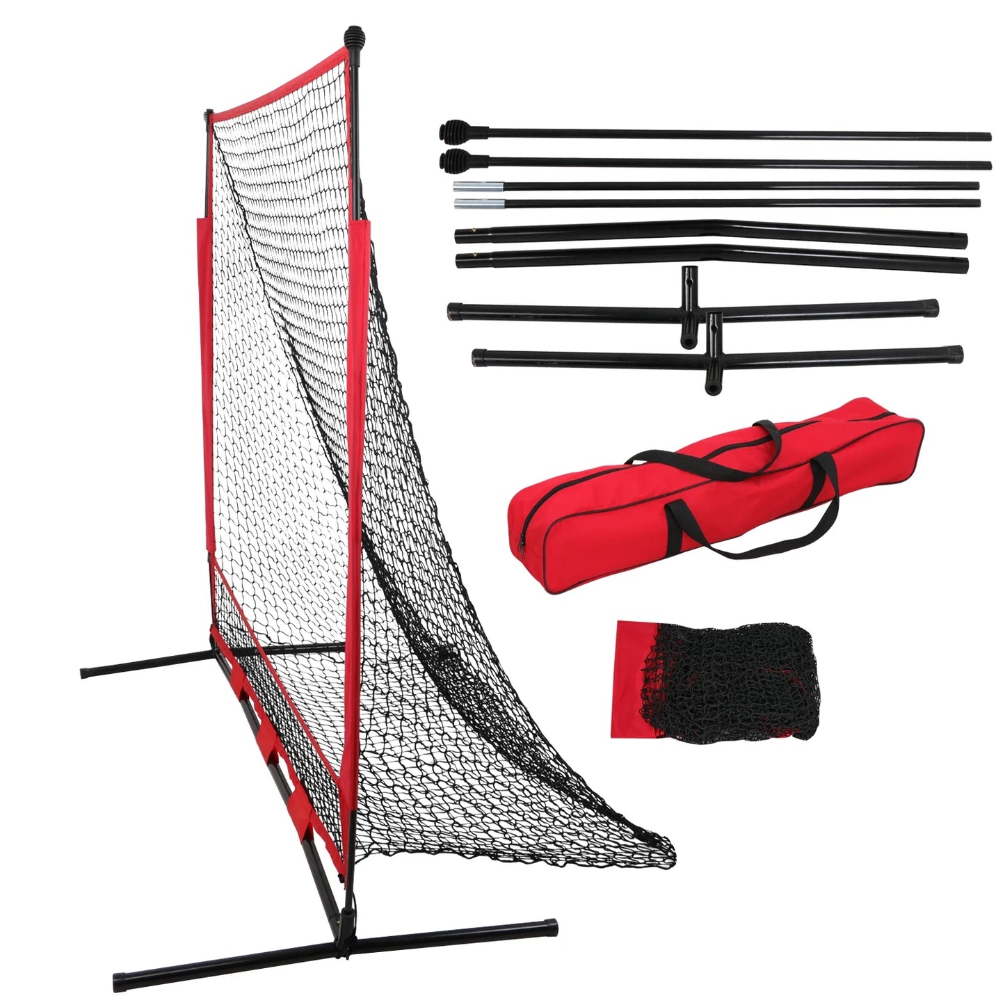 5X5Ft Portable Baseball Net Softball Practice Net W/ Carry Bag Red & Black