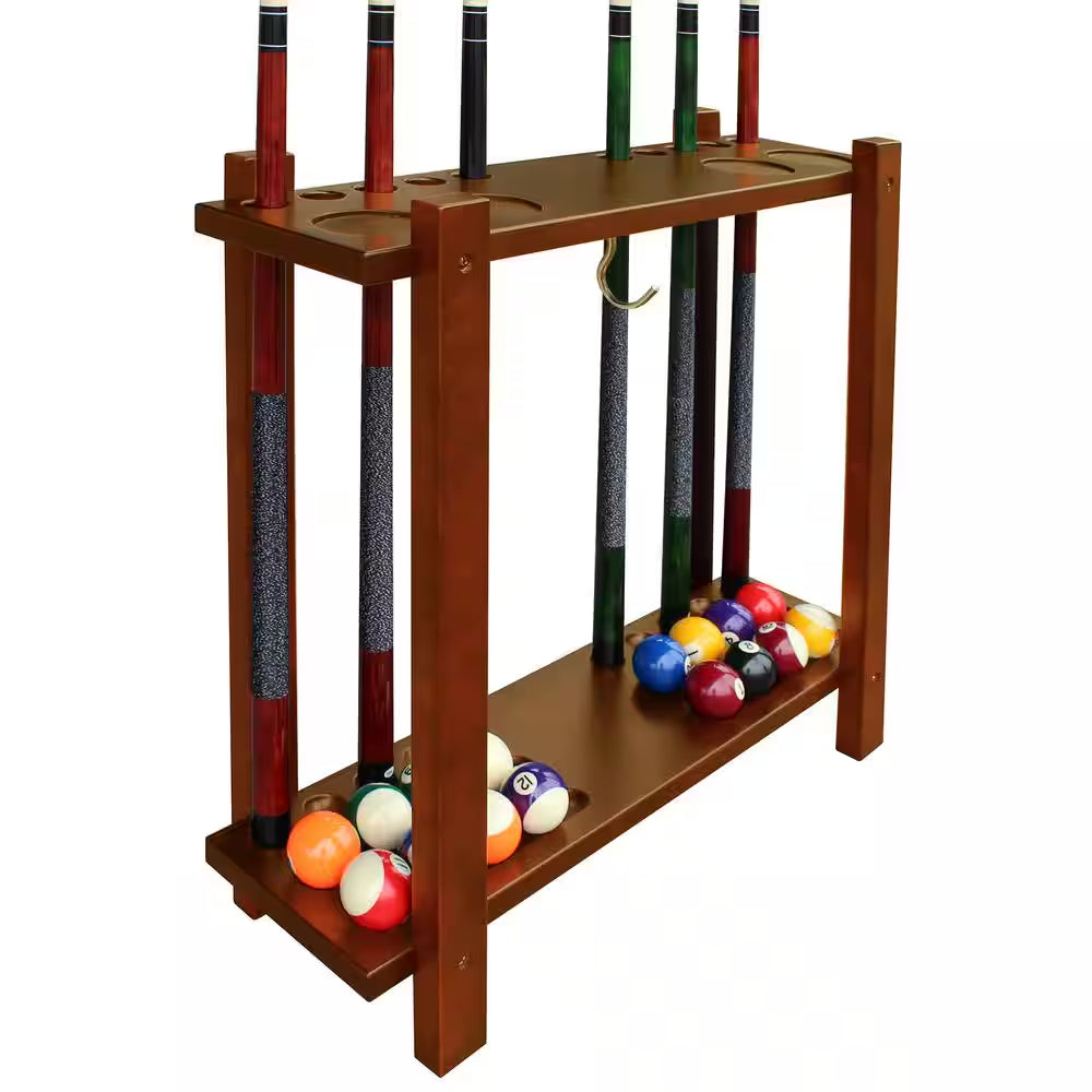 Classic Floor Billiard Pool Cue Rack in Antique Walnut