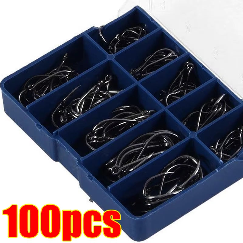 100Pcs Fishing Hooks Set Carbon Steel Single Circle Fishing Hook Fly Fishing Jip Barbed Carp Hooks Sea Tackle Accessories