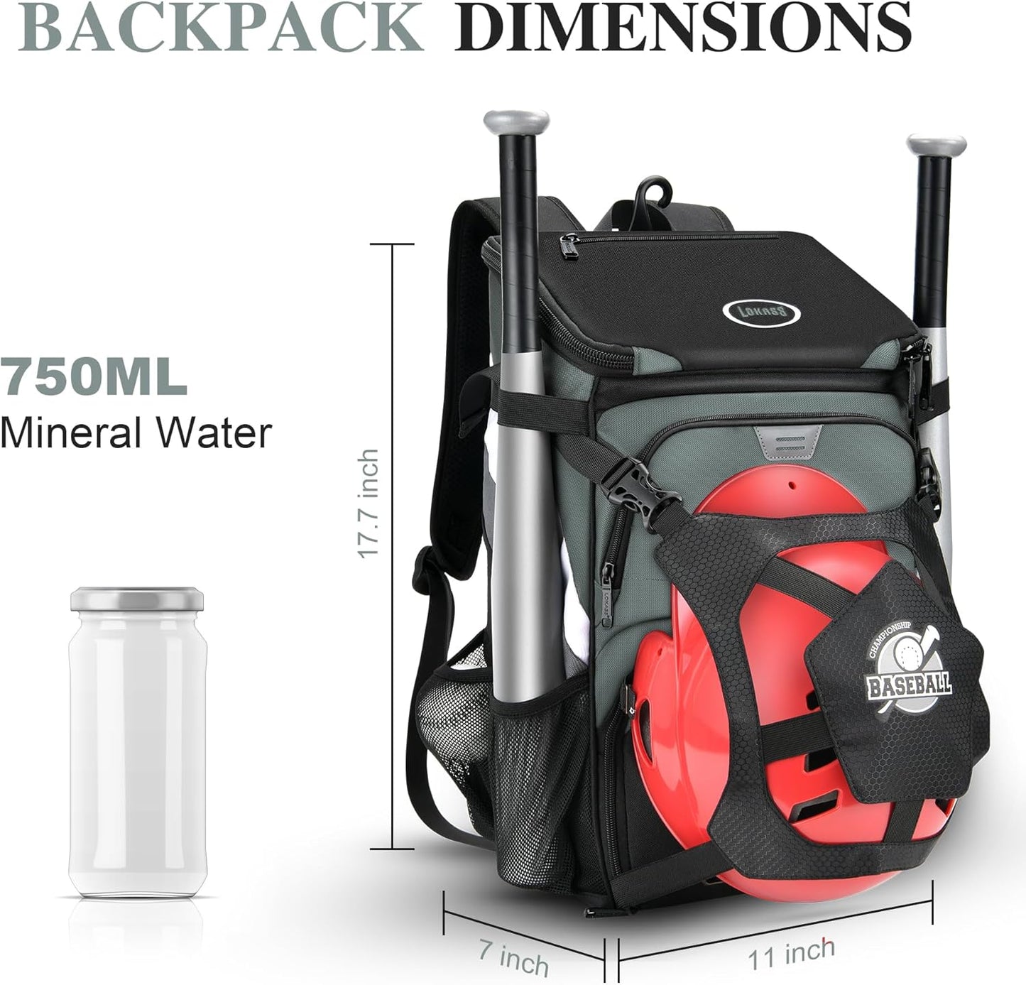 Baseball Backpack for Adult and Youth, Large Capacity Lightweight Softball Bag with Shoe Compartment and Fence Hook for Tball Bat & Equipment, Waterproof for Helmet, Gloves