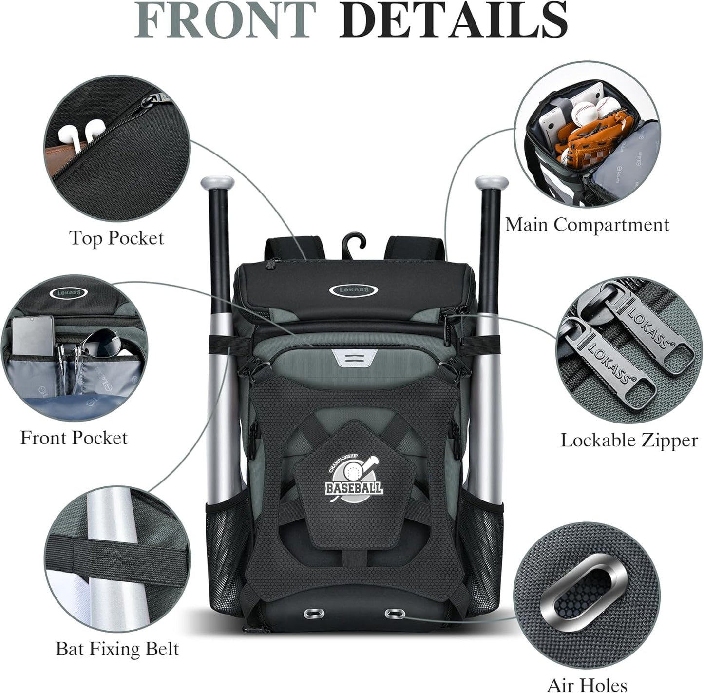 Baseball Backpack for Adult and Youth, Large Capacity Lightweight Softball Bag with Shoe Compartment and Fence Hook for Tball Bat & Equipment, Waterproof for Helmet, Gloves