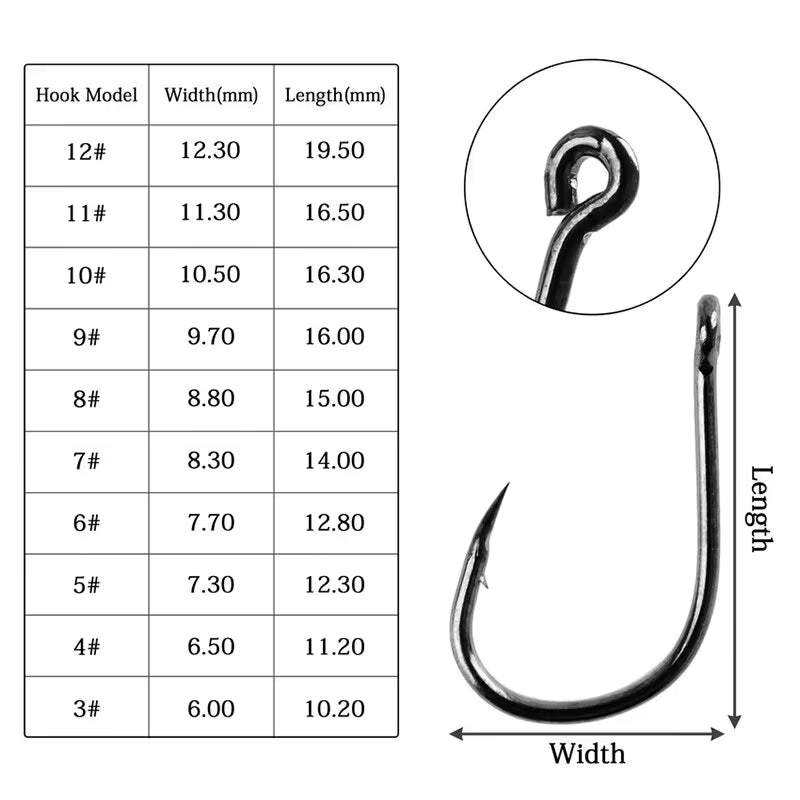 100Pcs/Box #3~#12 High Carbon Steel Hooks, Sport Circle Silver Fishing Hooks