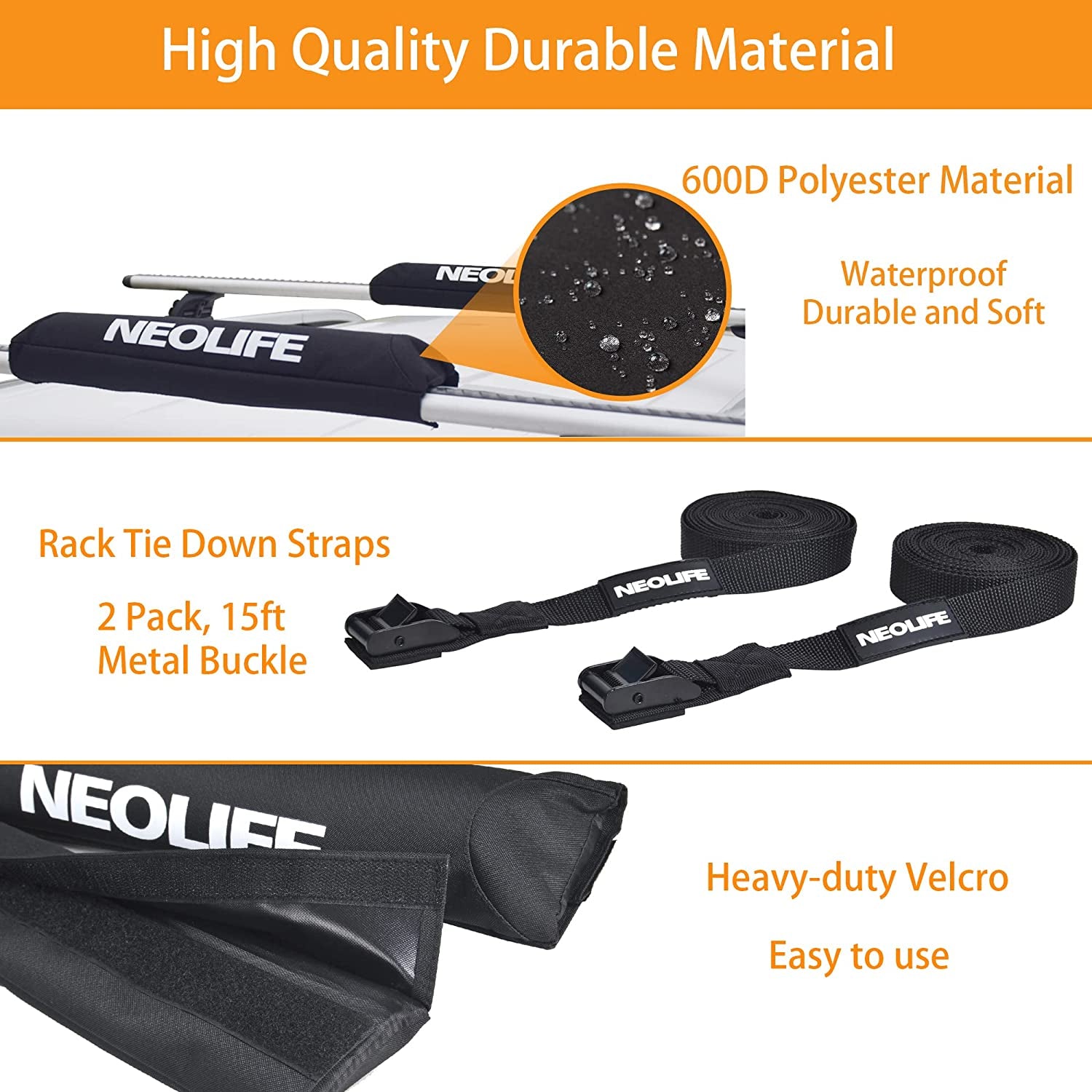 Soft Roof Rack Pads with Two 15 Ft Tie down Straps for Surfboard, SUP Paddleboar