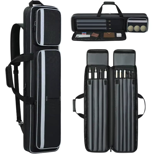Pool Cue Case 4X5, Soft Padded with Multi-Pocket for 4 Butts and 5 Shafts, Pool Stick Case with Shoulder Straps for Pool Cue