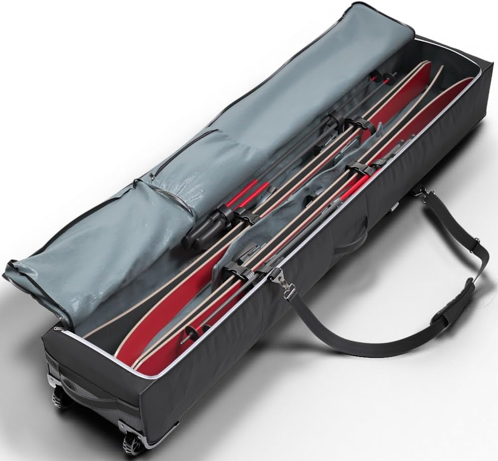 Rolling Double Ski Bag - Padded Ski Bag with Wheels for Air Travel