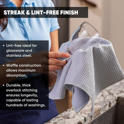 Kitchen Towels - Microfiber Waffle Weave Towels | Blue | 16 X 24 In. (6 Pack) | Absorbent, No Lint, Thick, Reusable, Commercial, Soft, Hand, Tea, Glass, Bar, Sublimation Blank, Polyester Cloths