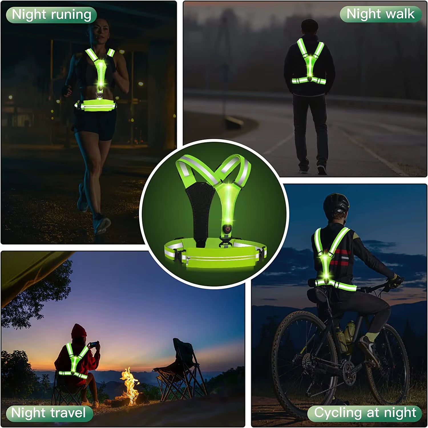 LED Reflective Vest Night Running Vest Glowing Reflector Straps Safety Vest Cycling Vest Warning Lights Reflective Vest Belt