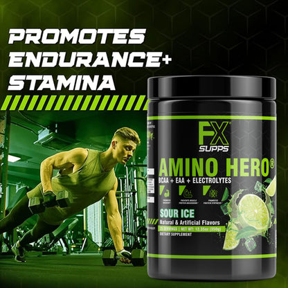 FX Supps Amino Hero BCAA Amino Acids Intra-Workout Powder, Sour Ice (Lemon Lime), 25 Servings