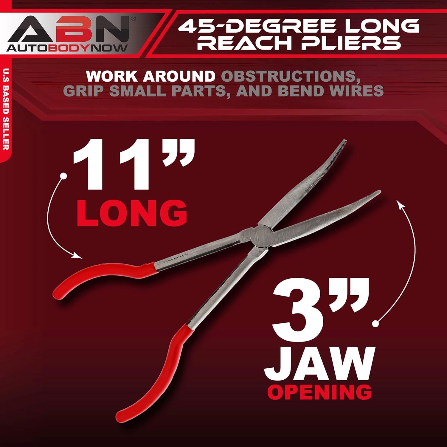 Long Reach 11In 45-Degree Bent Nose Pliers for Hard-To-Reach Narrow Spaces and Limited Clearance Areas
