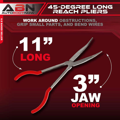 Long Reach 11In 45-Degree Bent Nose Pliers for Hard-To-Reach Narrow Spaces and Limited Clearance Areas