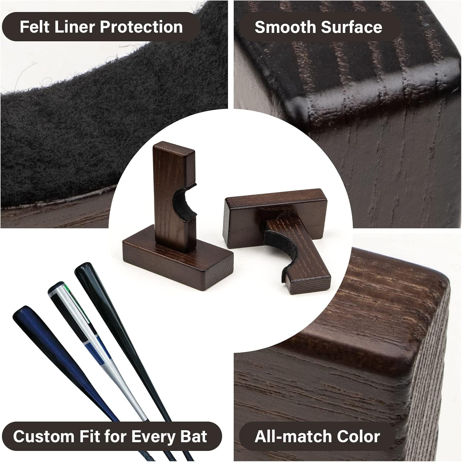 Baseball Bat Wall Mount, Horizontal Baseball Bat Holder Wall Mount for Display