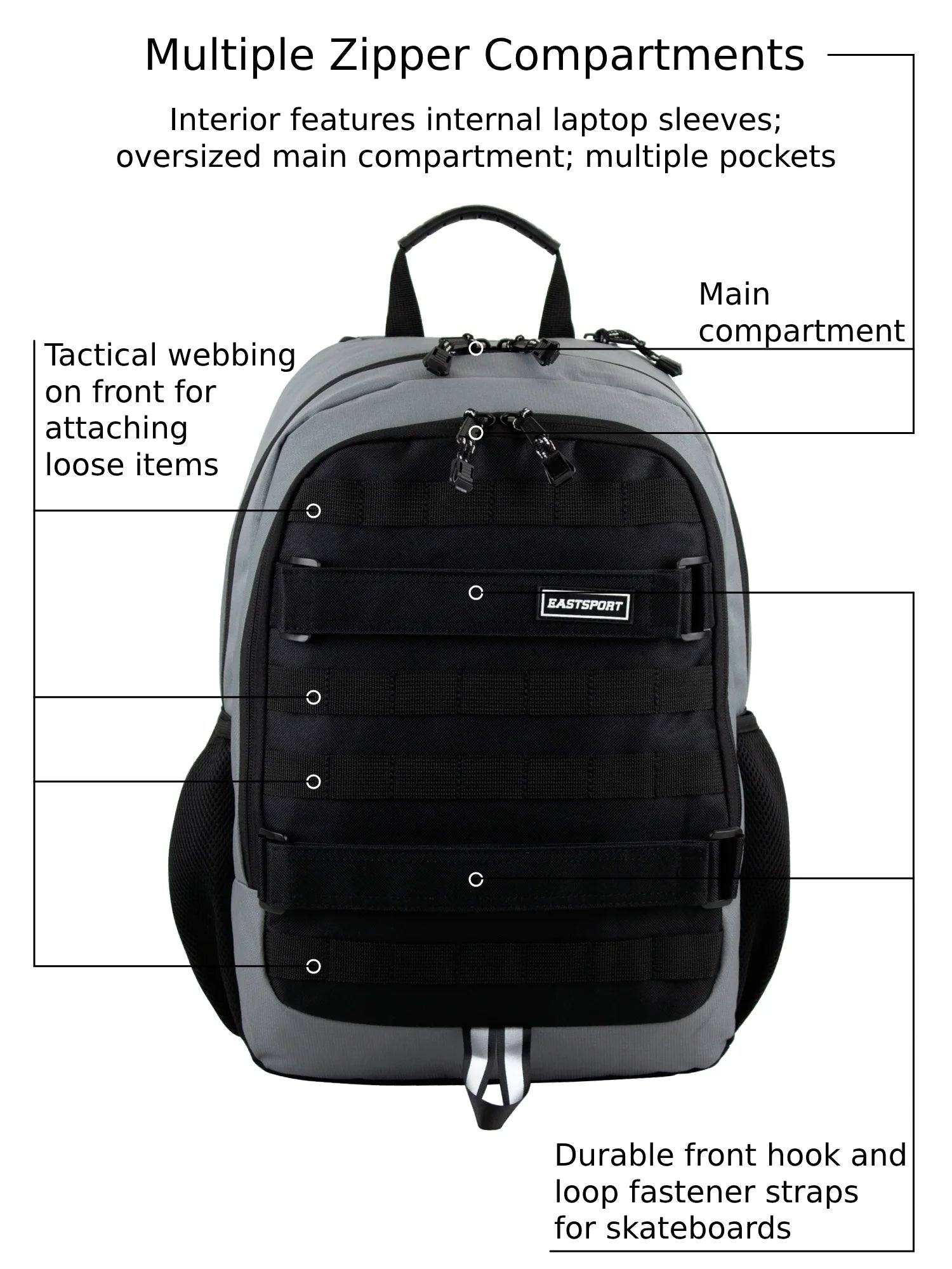 Skatepark 180 Skater Backpack, Grey Flannel