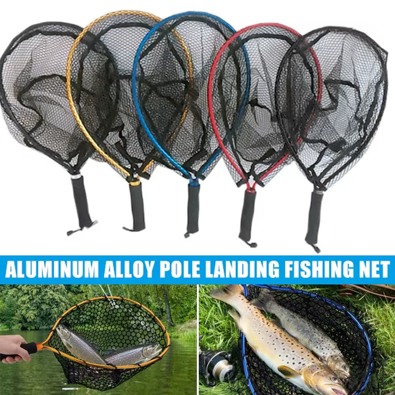 Portable Aluminum Alloy Fishing Net, Non-Slip Pole, Catching Fishes, Landing Net, Convenient, Red
