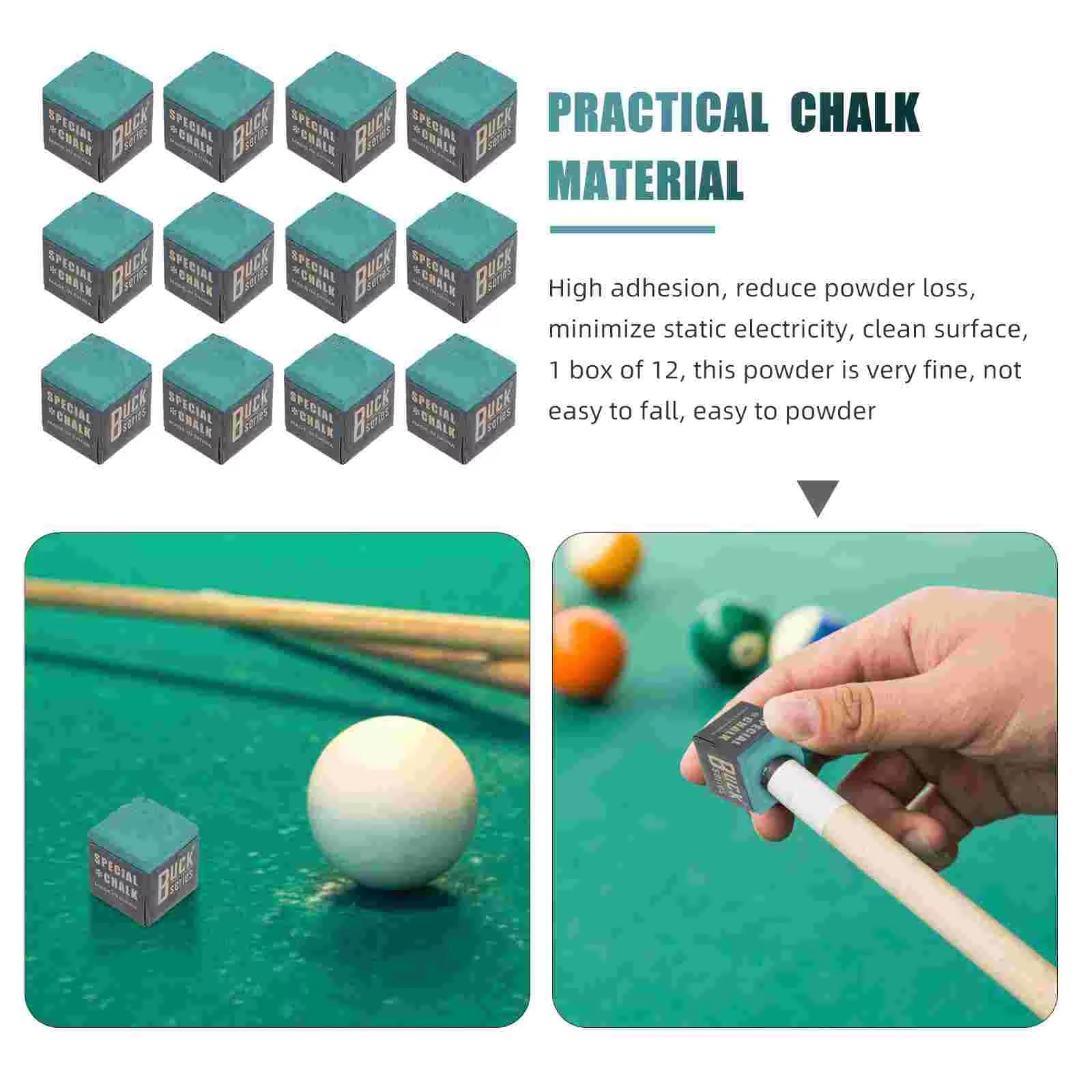 12Pcs Cue Stick Wiping Powder Pool Table Cue Chalk Billiards Playing Accessories Pool Cue Chalk Cubes for Pool Billiard Snooker
