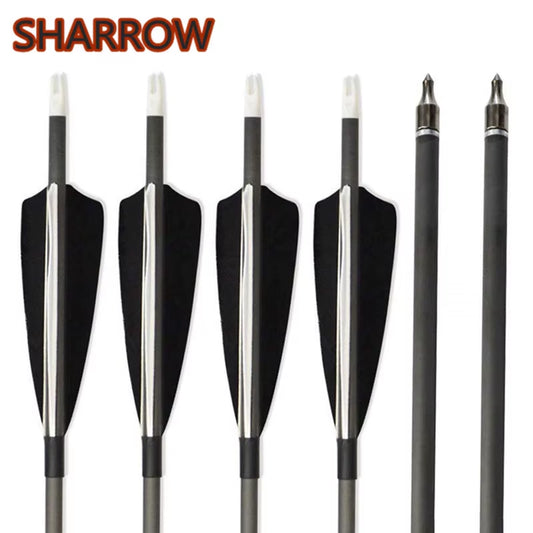 12Pcs Archery Carbon Arrows 34" Target Hunting Arrows Bolts Spine 500 Fletching 4" Turkey Feathers Hunting Shooting Accessories