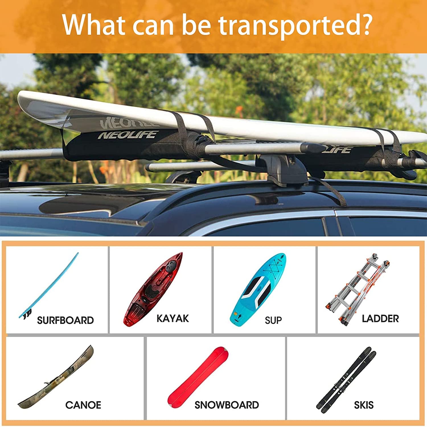 Soft Roof Rack Pads with Two 15 Ft Tie down Straps for Surfboard, SUP Paddleboar