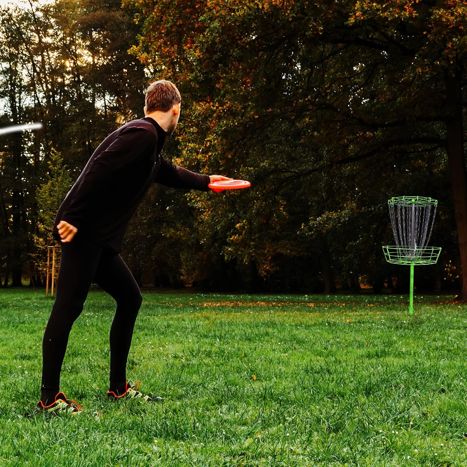 Growthesport Lite Disc Golf Basket - Portable, Lightweight, Easy-To-Set-Up Golf Practice Net with Heavy Duty Metal Chains Golf Practice Basket Set to Fairway, Backyard, Outdoor & More